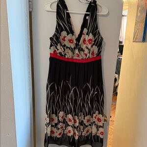 Dress Barn Black and Red Floral Midi Dress
